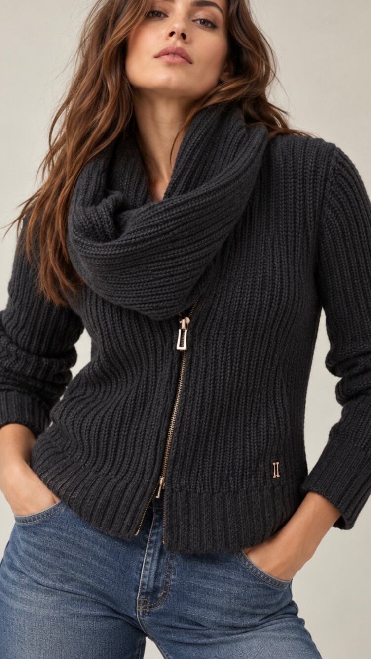 Kit and Ace 4 Ply 100% Cashmere Designer Ribbed Zip Cardigan Sweater Cowl Neck S